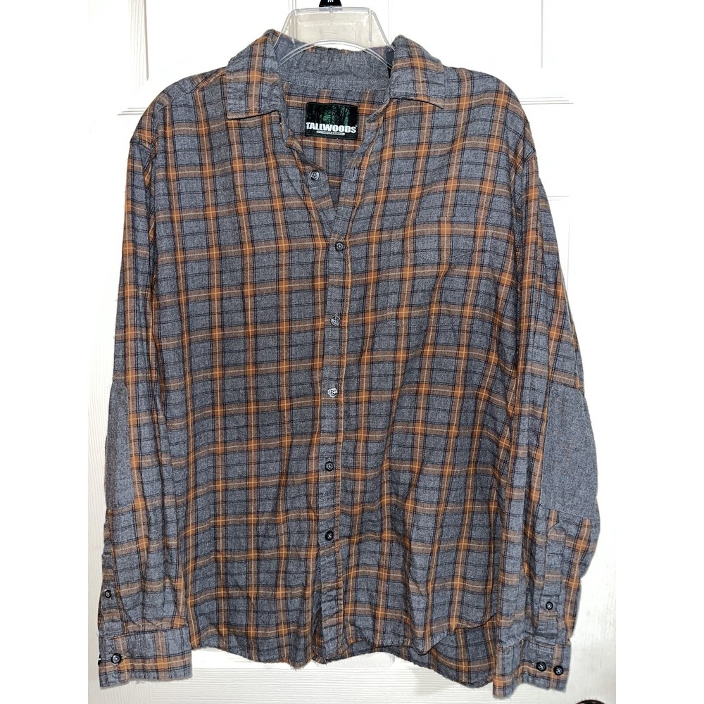 Tallwoods Outdoor Apparel  Flannel Shirt , Mens L, Gray And Orange Plaid